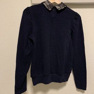 Zara Women Cotton Top Blouse Dark Navy Blue